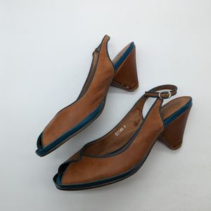 Jeffrey Campbell Susan Leather Color Block Slingback Peep Toe Heel Women's 7